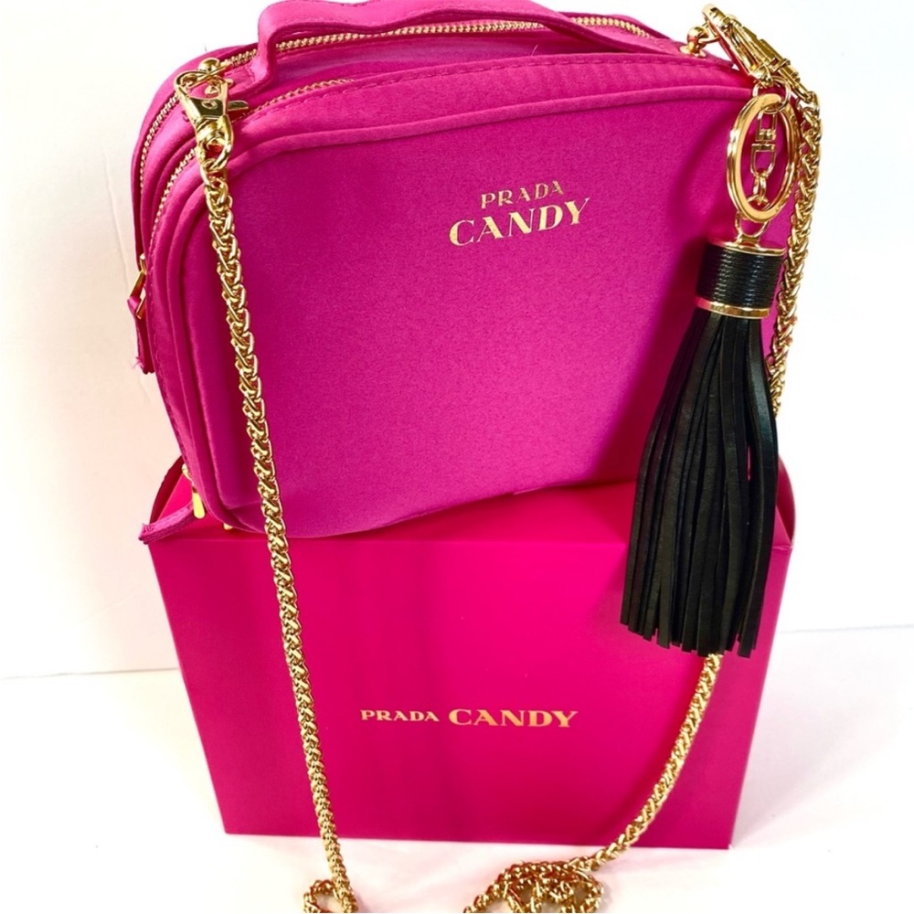 Prada Crossbody Bag Pouch Makeup Cosmetic Vanity Case Candy Pink Organizer New - Picture 4 of 7